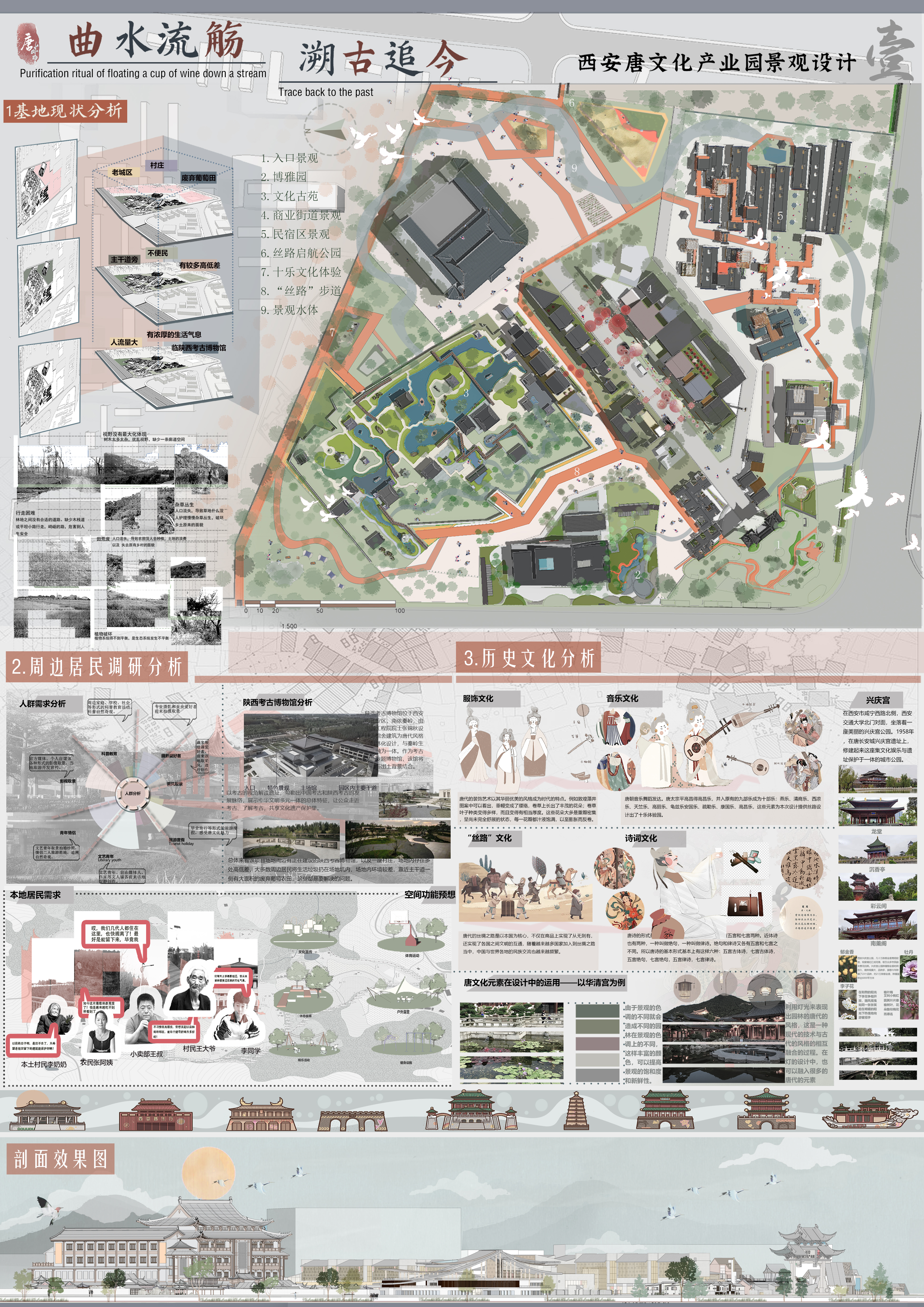 曲水流觞  溯古追今  西安唐文化产业园景观设计——2025经开杯·数字艺术设计赛项优秀作品展-"经开杯"全国大学生创新创业大赛