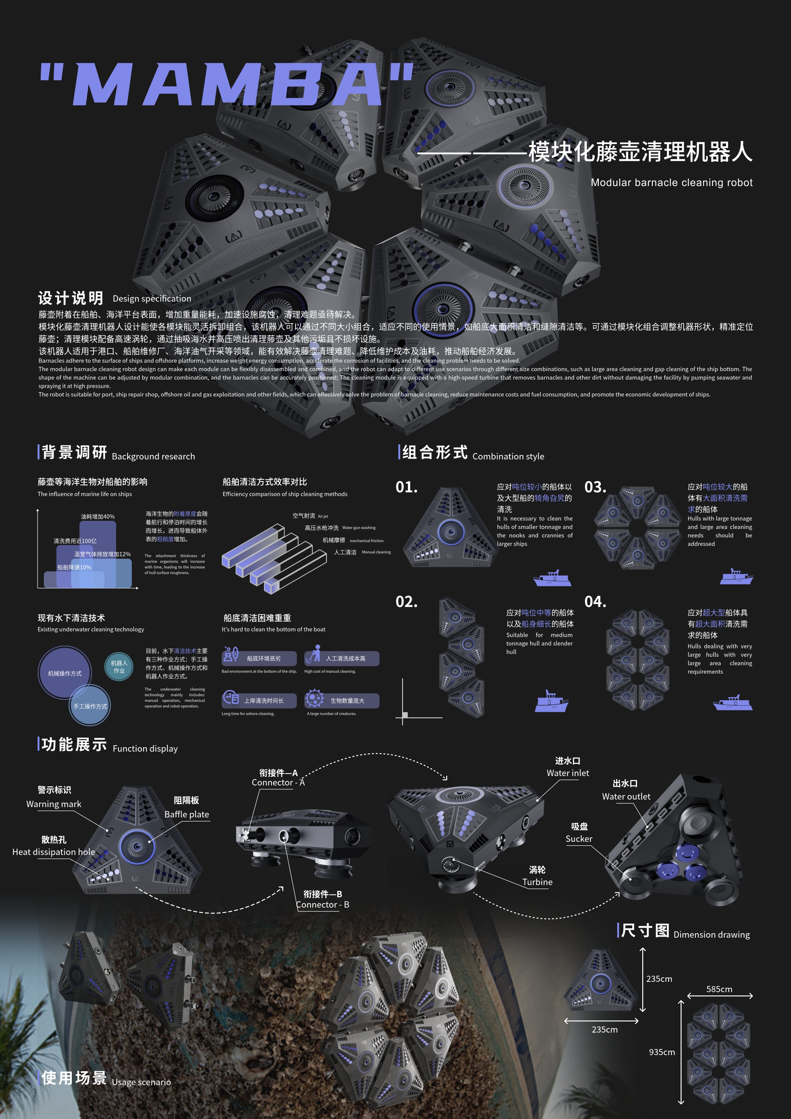 ‘MAMBA’模块化藤壶清理机器人——2025经开杯·数字艺术设计赛项优秀作品展-"经开杯"全国大学生创新创业大赛