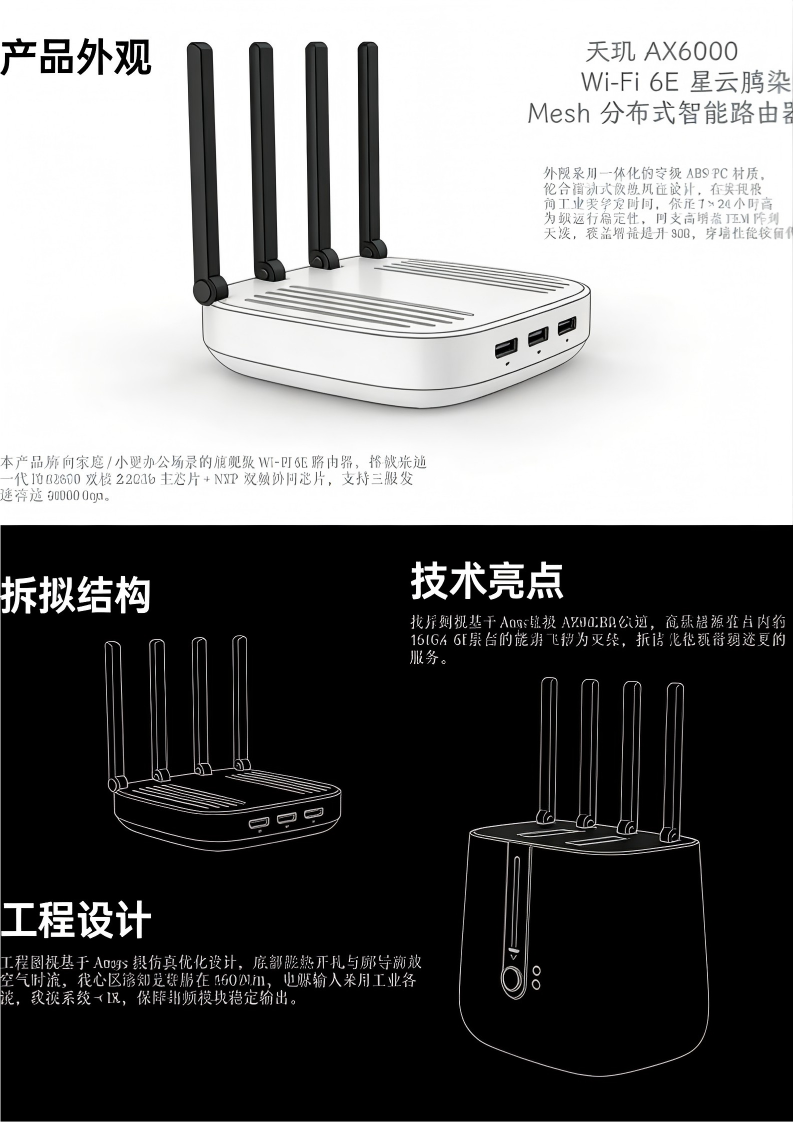 天玑 AX6000 Wi-Fi 6E 星云 Mesh 分布式智能路由器产品设计——2025新西兰最佳设计师优秀作品