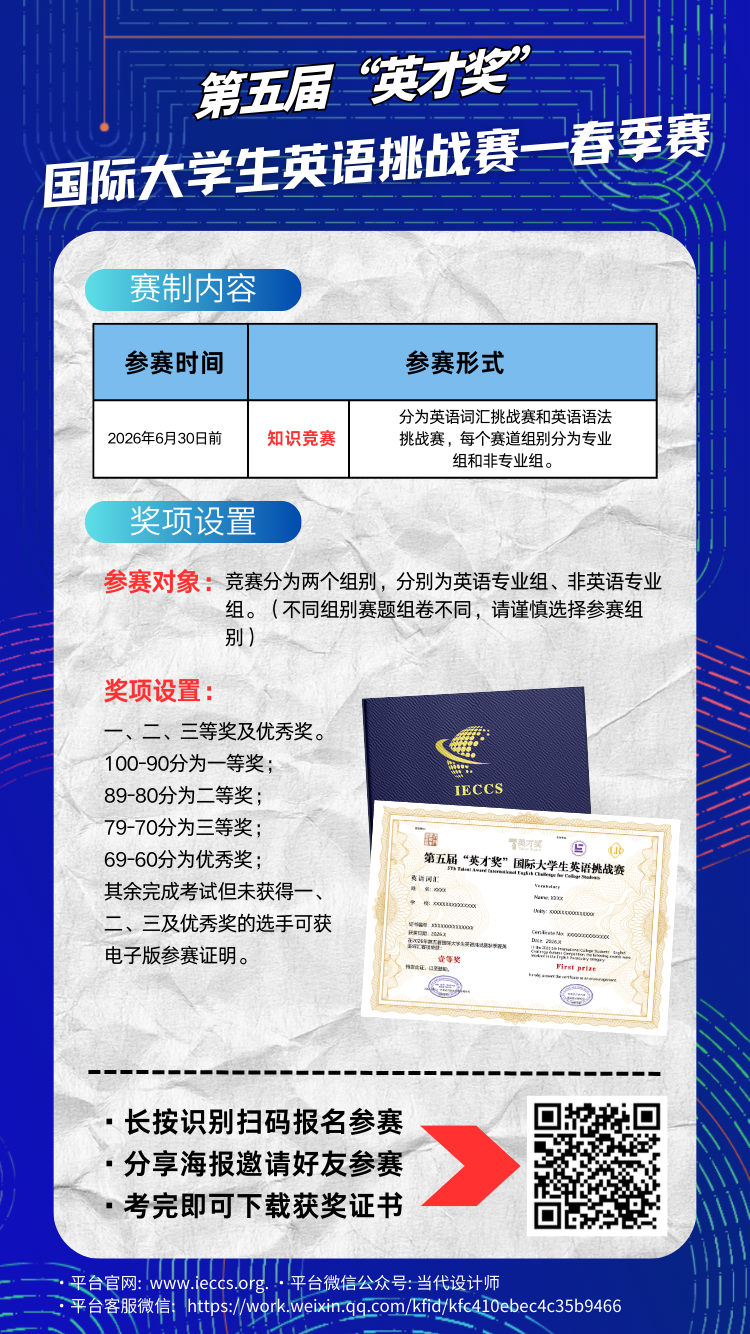 图片[1]-【助力活动】第五届“英才奖”国际大学生英语挑战赛-英才奖-国际大学生英语系列大赛